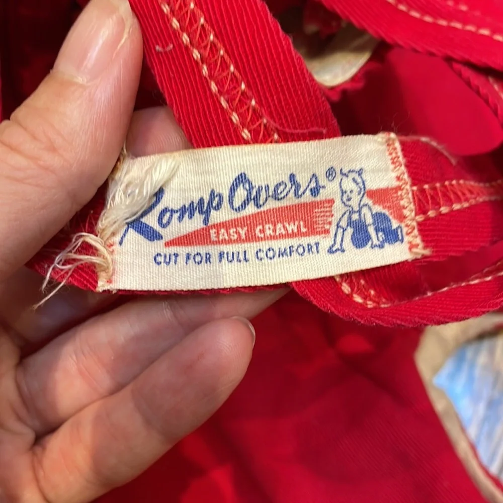 Vintage child’s red matching Christmas overalls and jacket set
